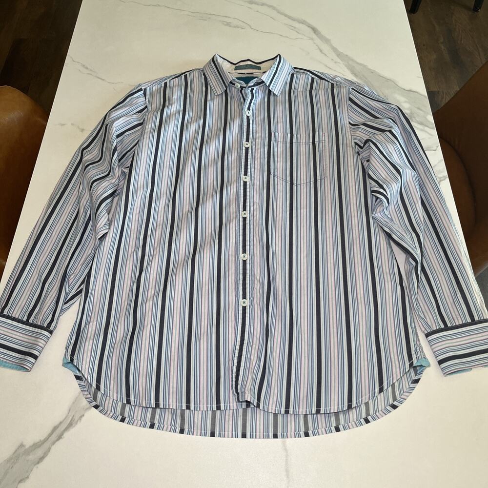 Tommy Bahama Shirt Mens L Multicolor Striped Cotton Casual Resort Preppy EUC
